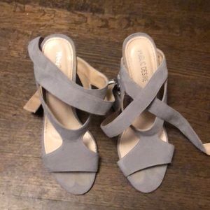 Beautiful Public Desire suede clear heel heels